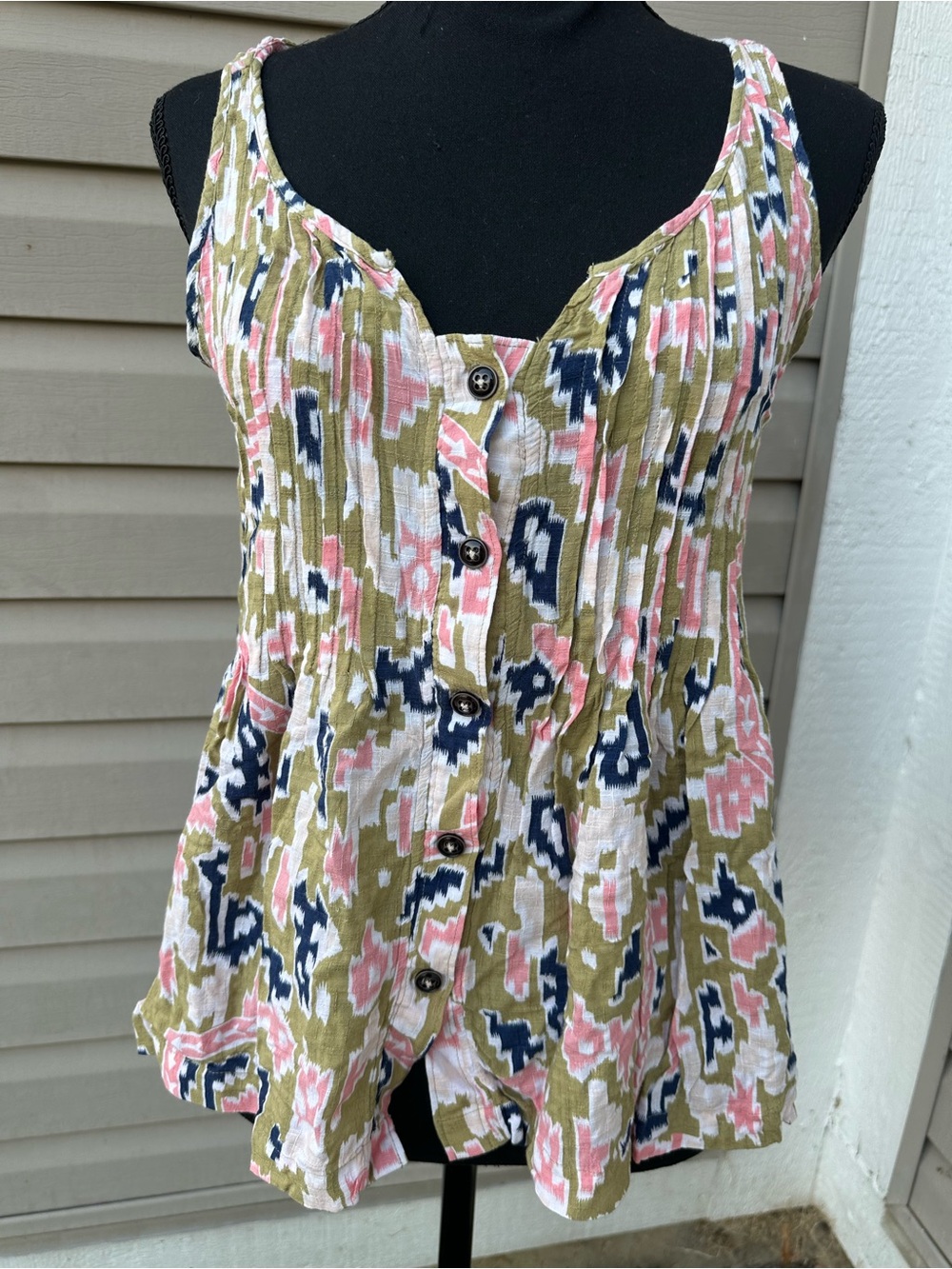 Maeve Olive, Pink & Navy Button-Front Sleeveless Camisole
